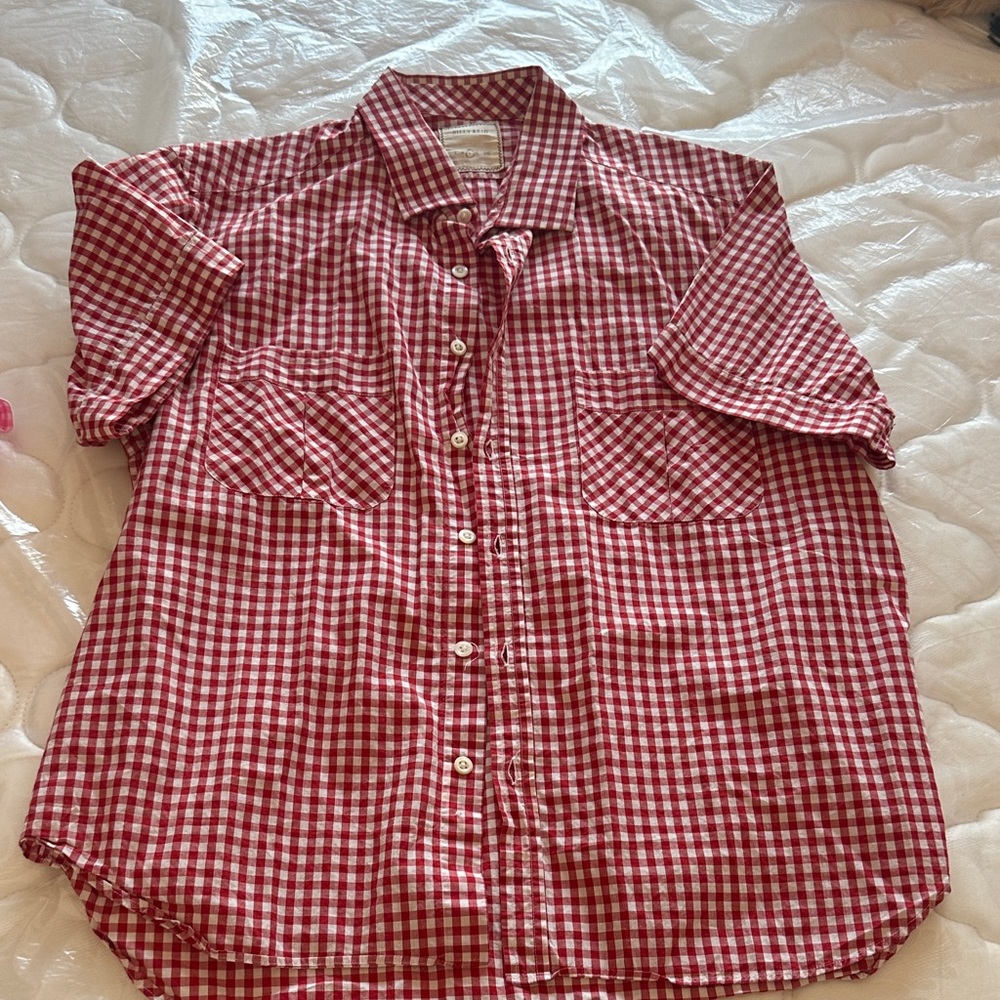 Billy Reid Red Checkered Casual Button Down Shirt